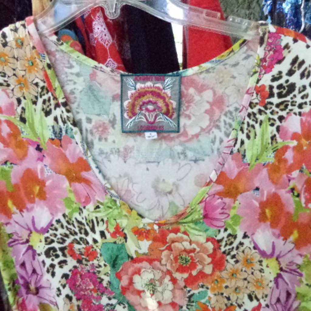 Johnny Was S Summer Wild Garden Animal High Slit Floral Tiger Dress Bamboo